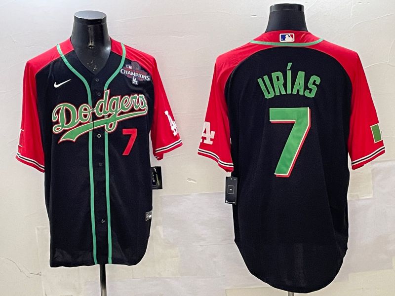 Men Los Angeles Dodgers 7 Urias Black red Game 2025 Nike MLB Jersey style 3201